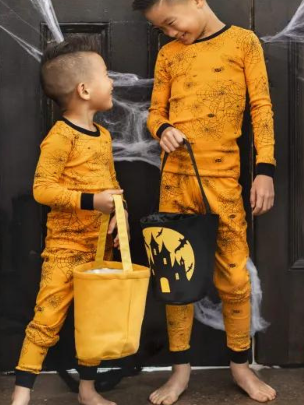 Organic 2-Piece Pajama Set, Orange Spider Webs