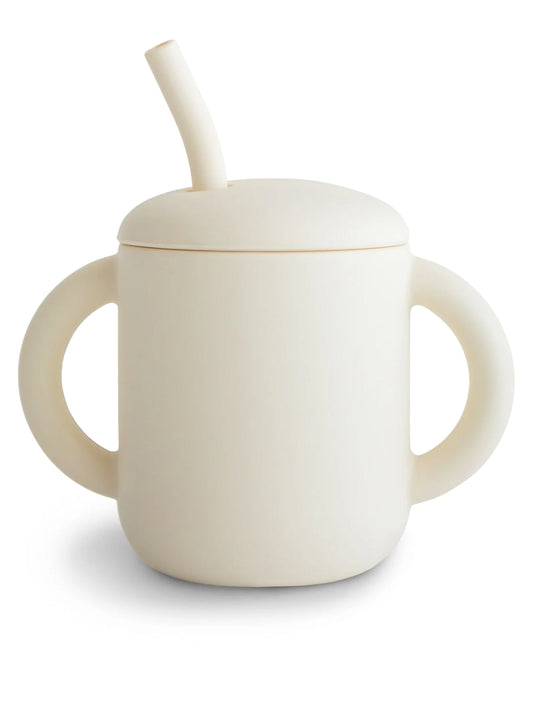 Silicone Training Cup with Straw, Ivory